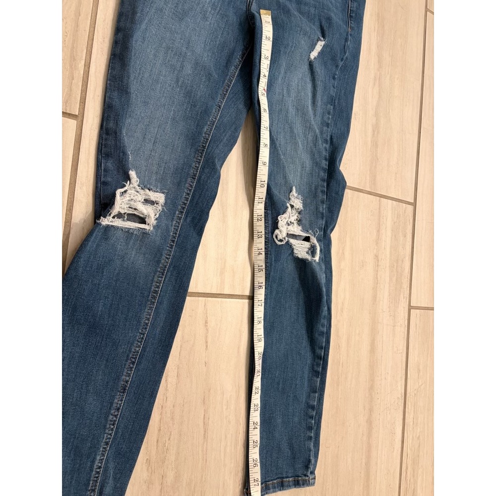 Forever 21 Premium Distressed Skinny Jeans Blue Button Fly Womens Size 28 - Picture 6 of 7